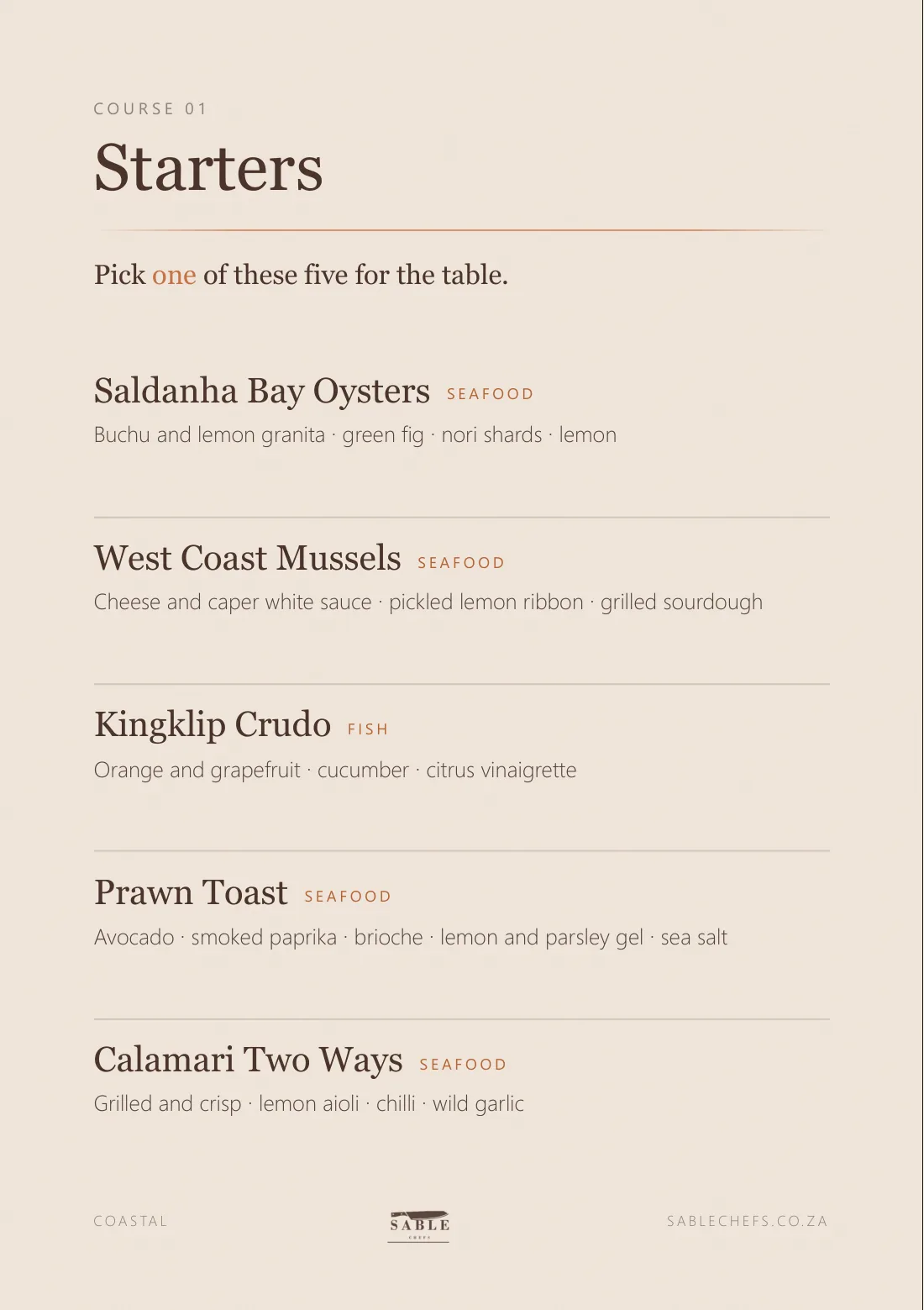 Coastal menu, page 3