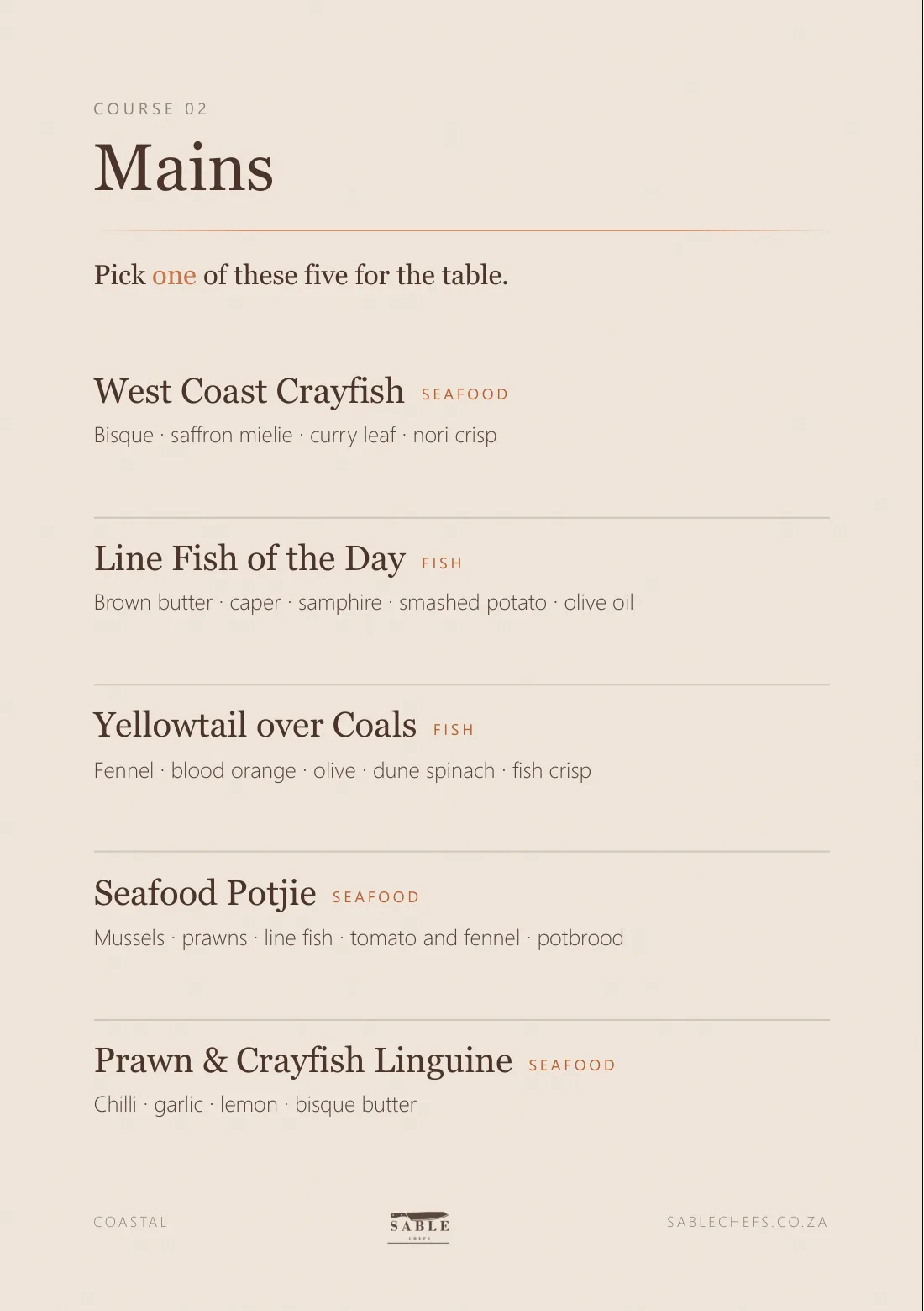 Coastal menu, page 4