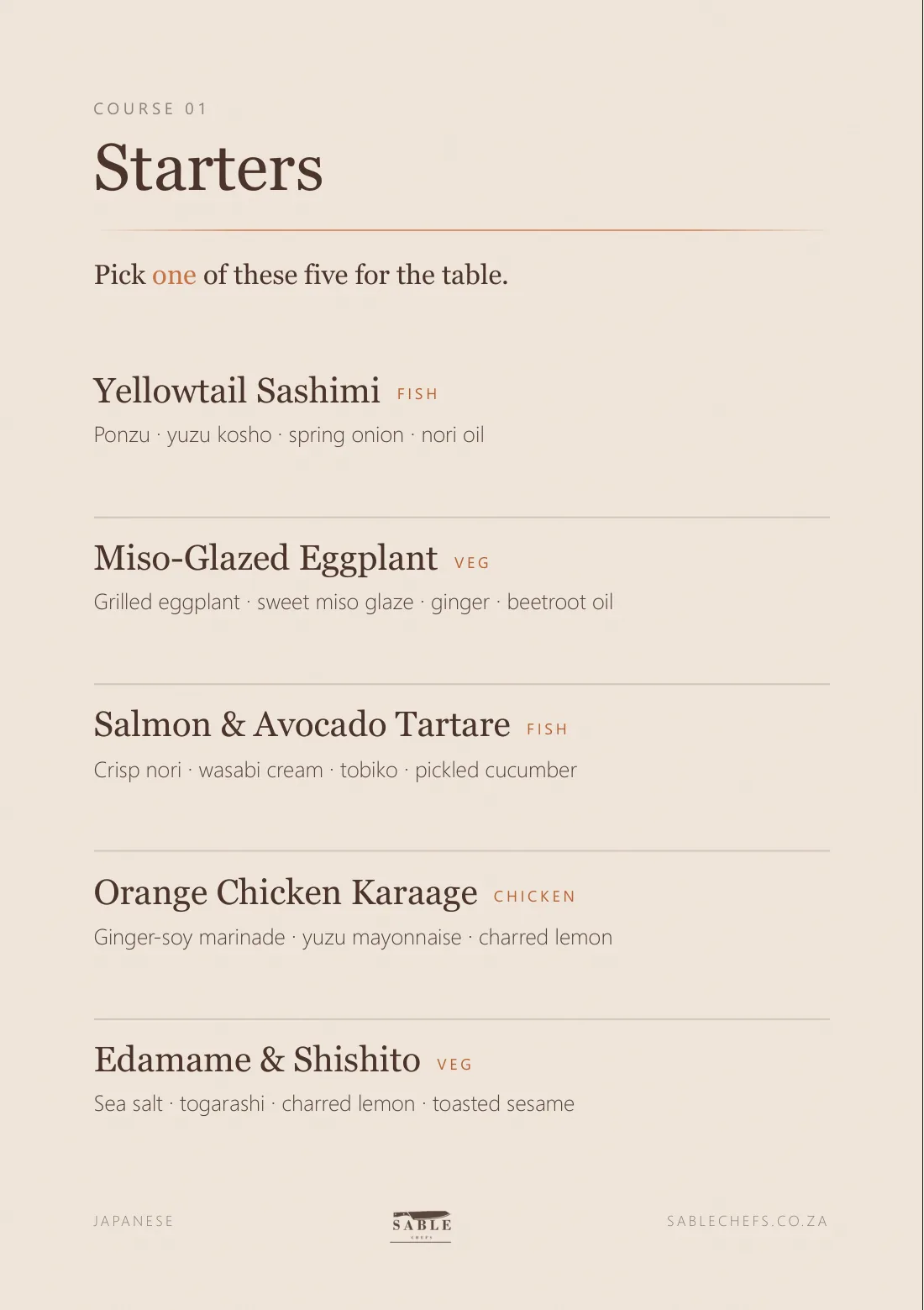 Japanese menu, page 3