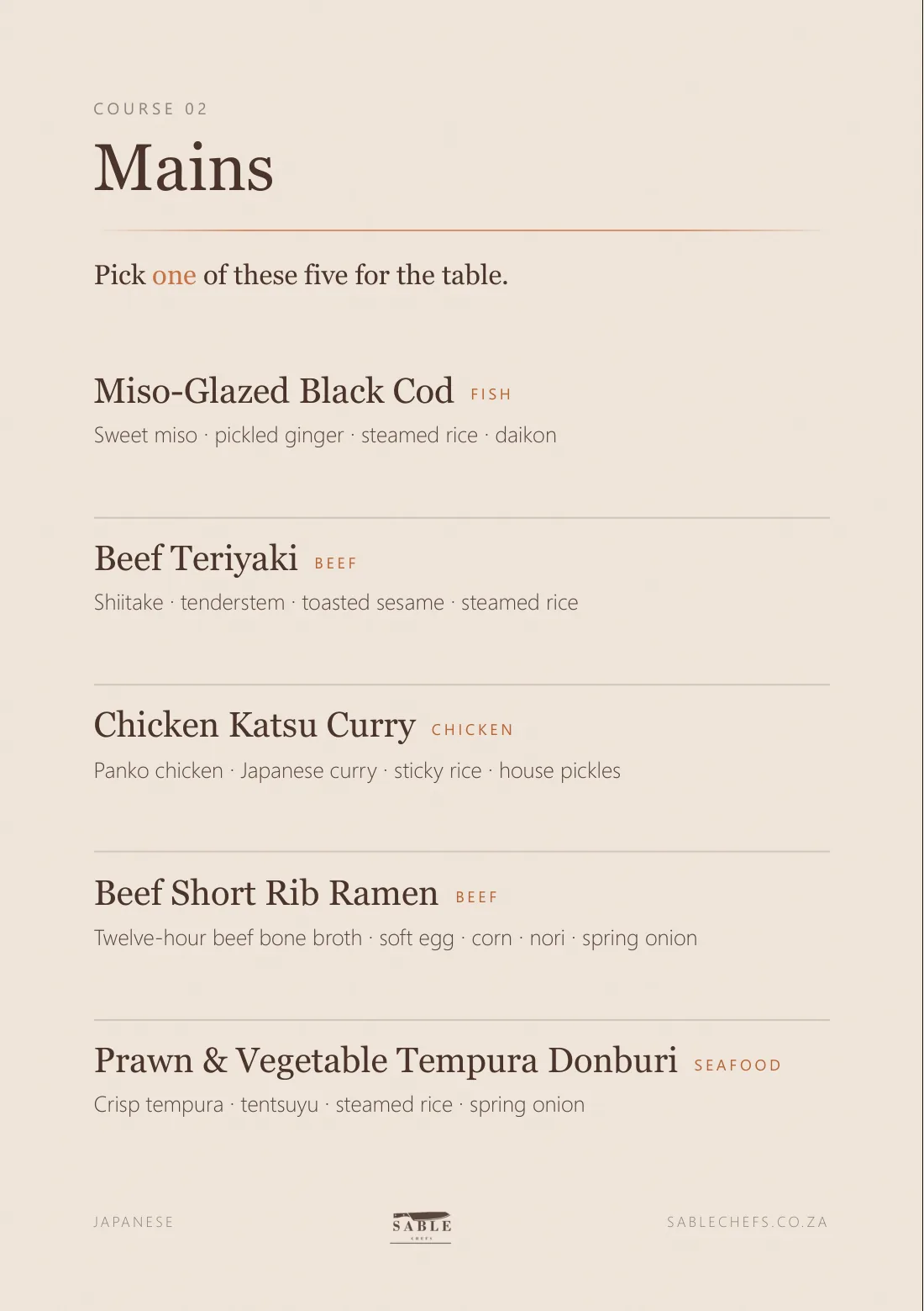 Japanese menu, page 4