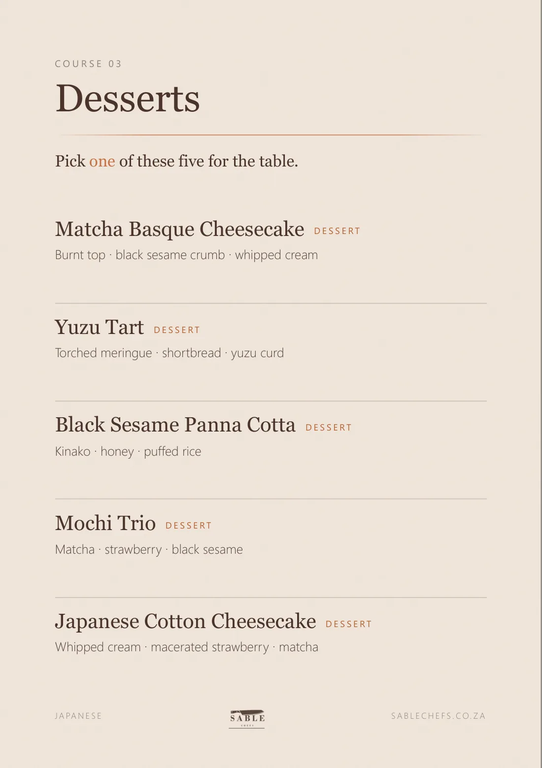 Japanese menu, page 5