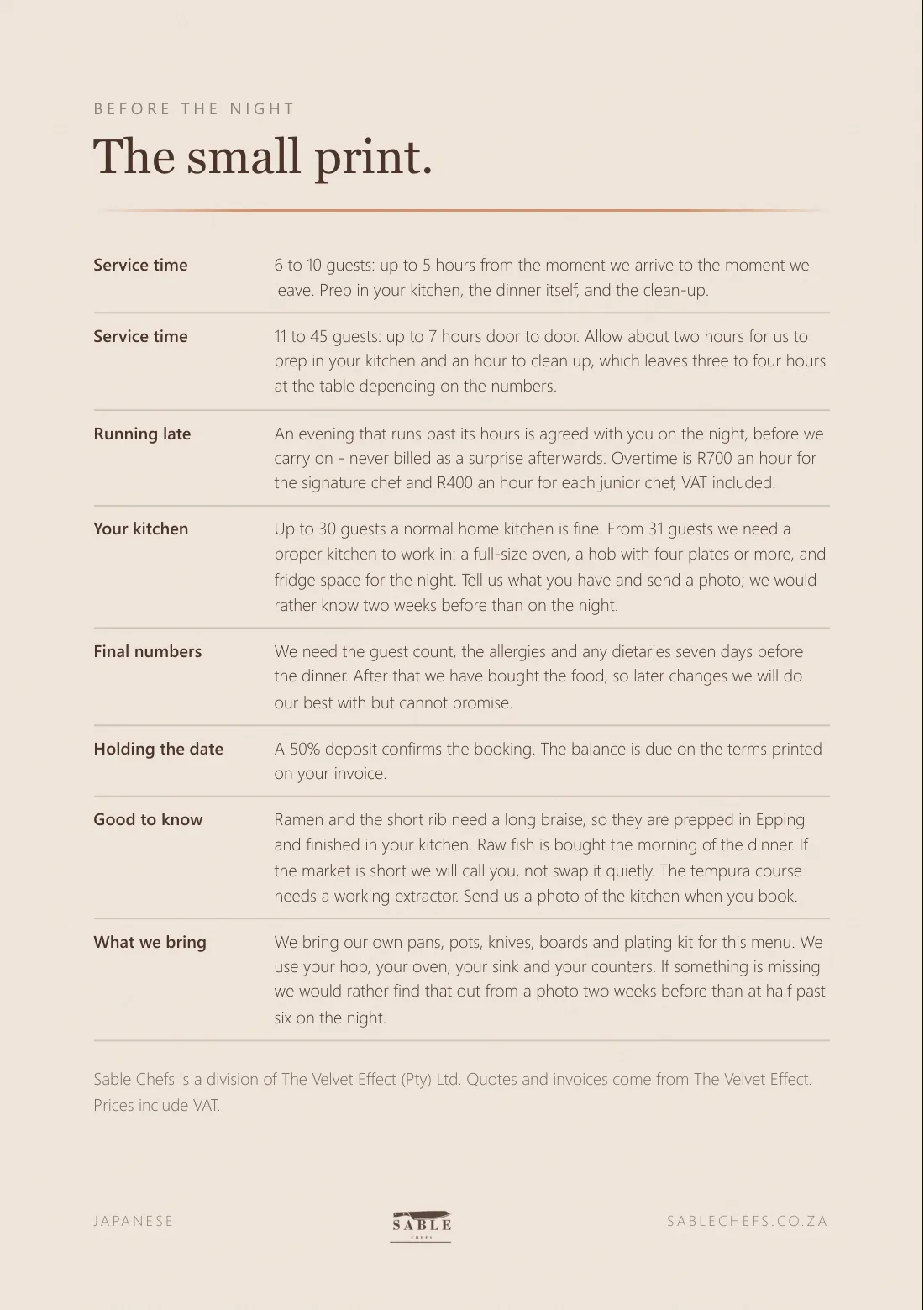 Japanese menu, page 7