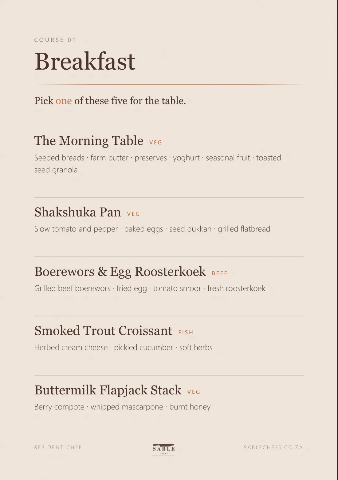 Resident Chef menu, page 3