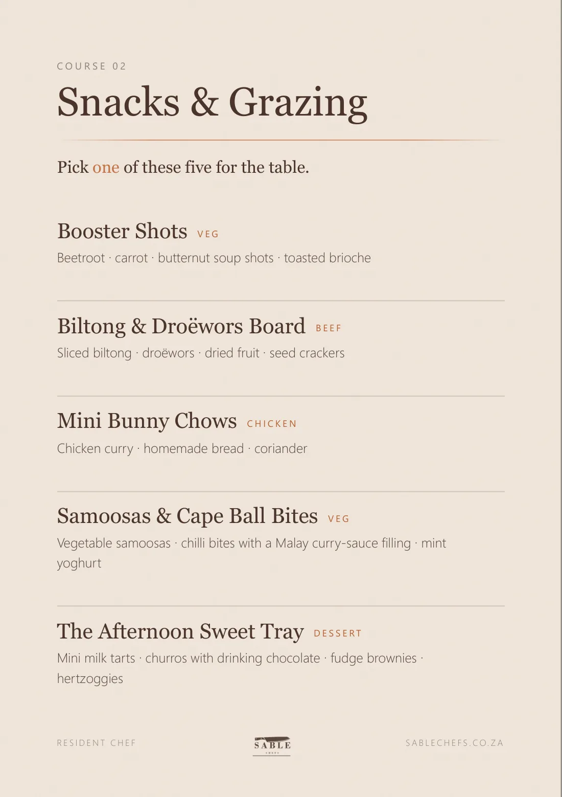 Resident Chef menu, page 4