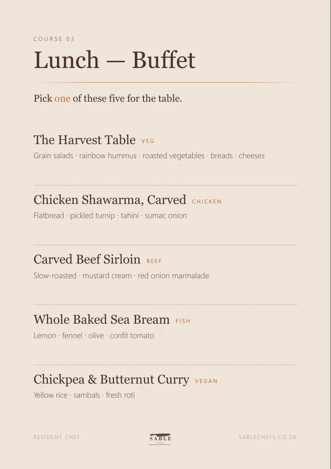 Resident Chef menu, page 5