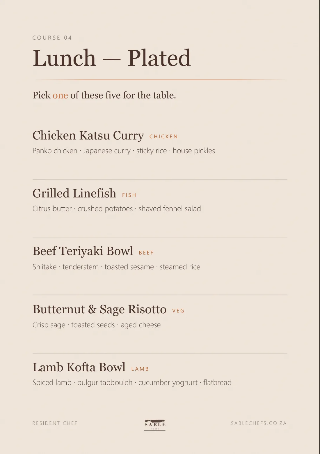 Resident Chef menu, page 6