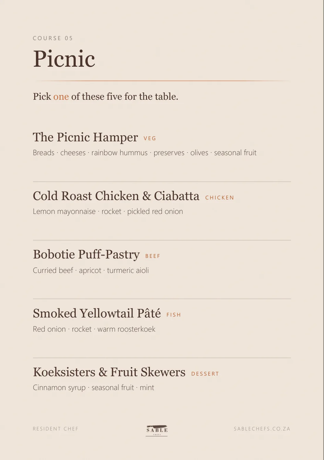 Resident Chef menu, page 7