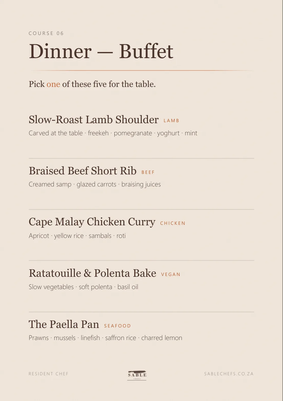 Resident Chef menu, page 8