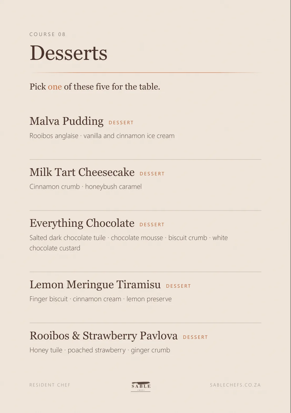 Resident Chef menu, page 10