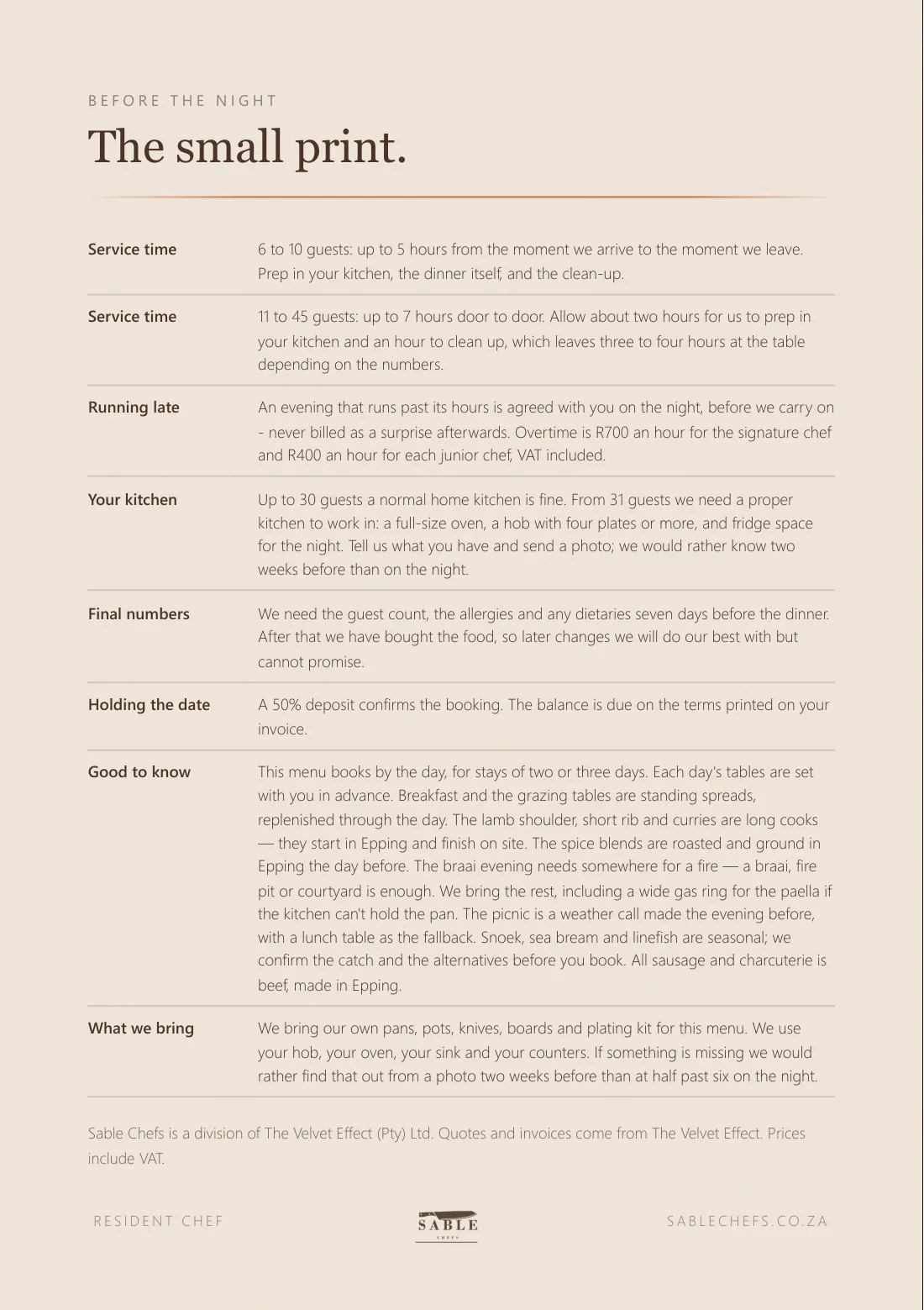 Resident Chef menu, page 13