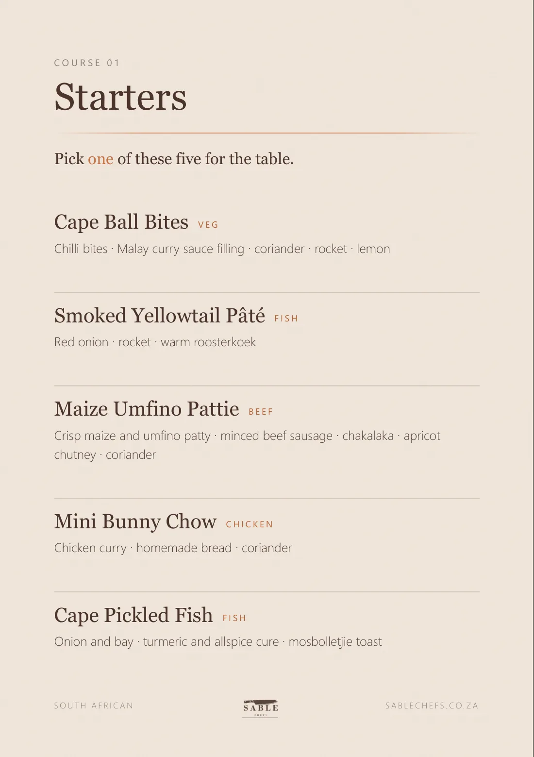 South African menu, page 3