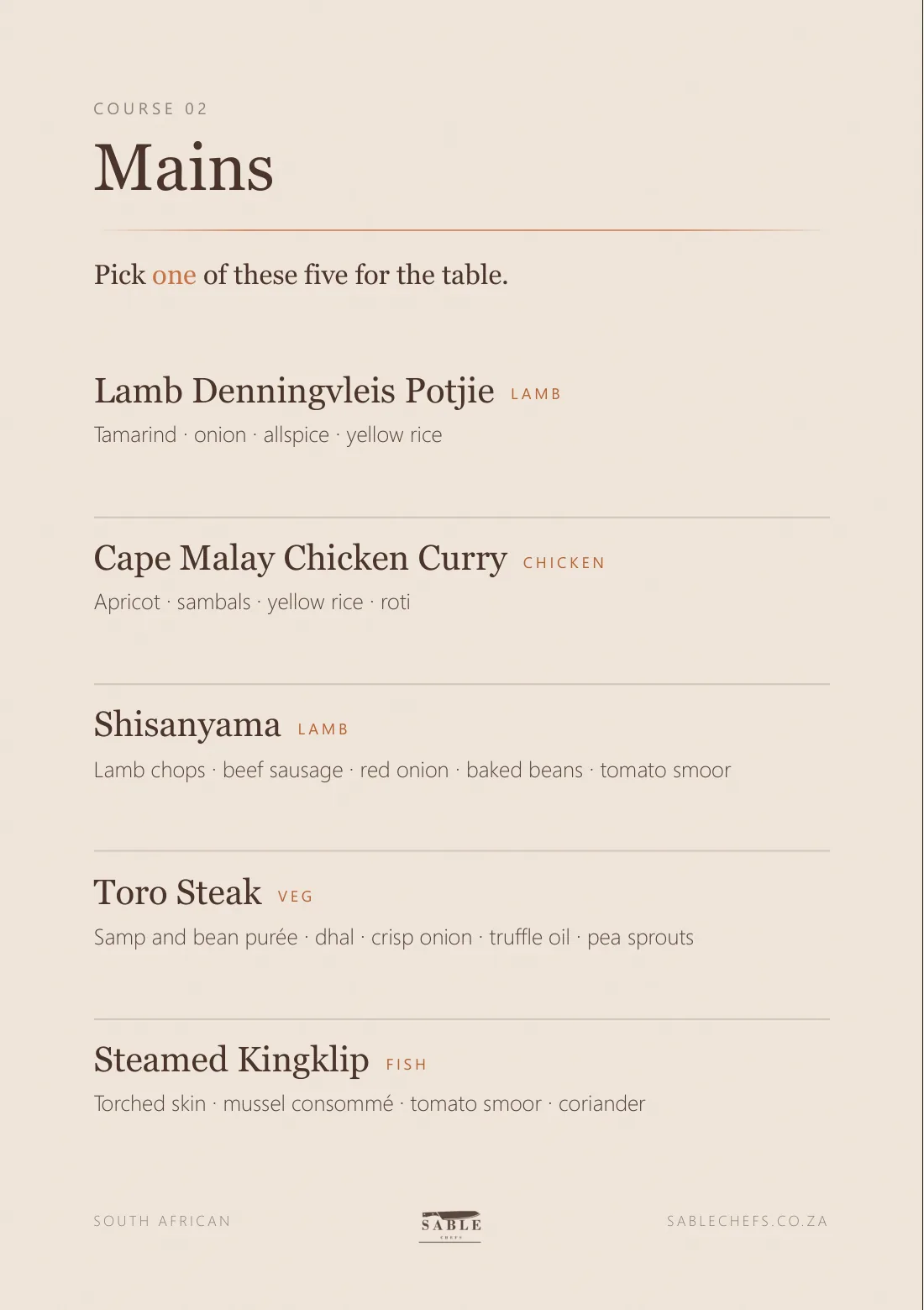 South African menu, page 4