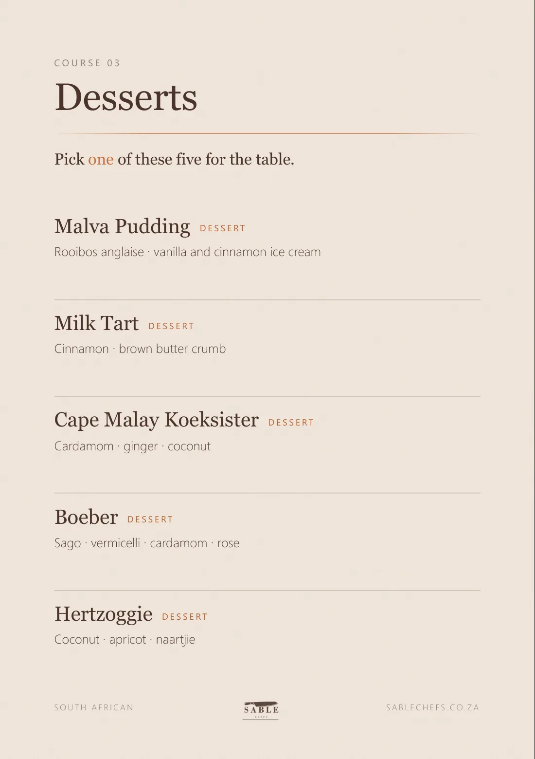 South African menu, page 5