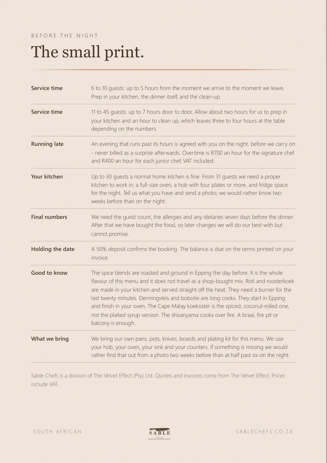 South African menu, page 7