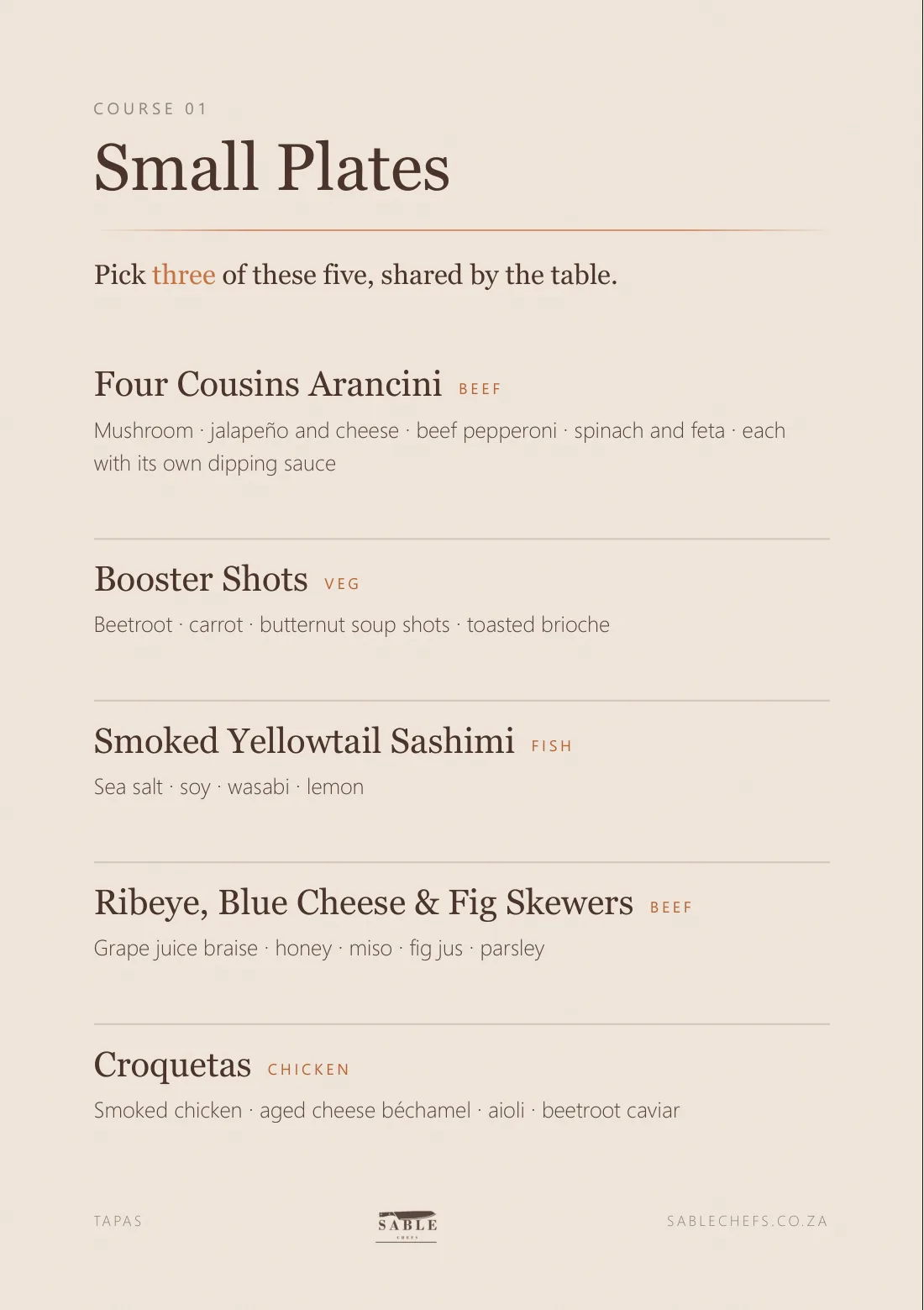 Tapas menu, page 3