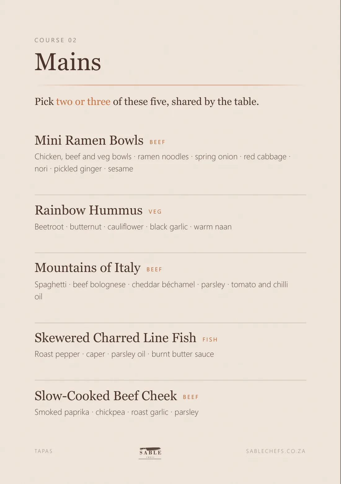 Tapas menu, page 4