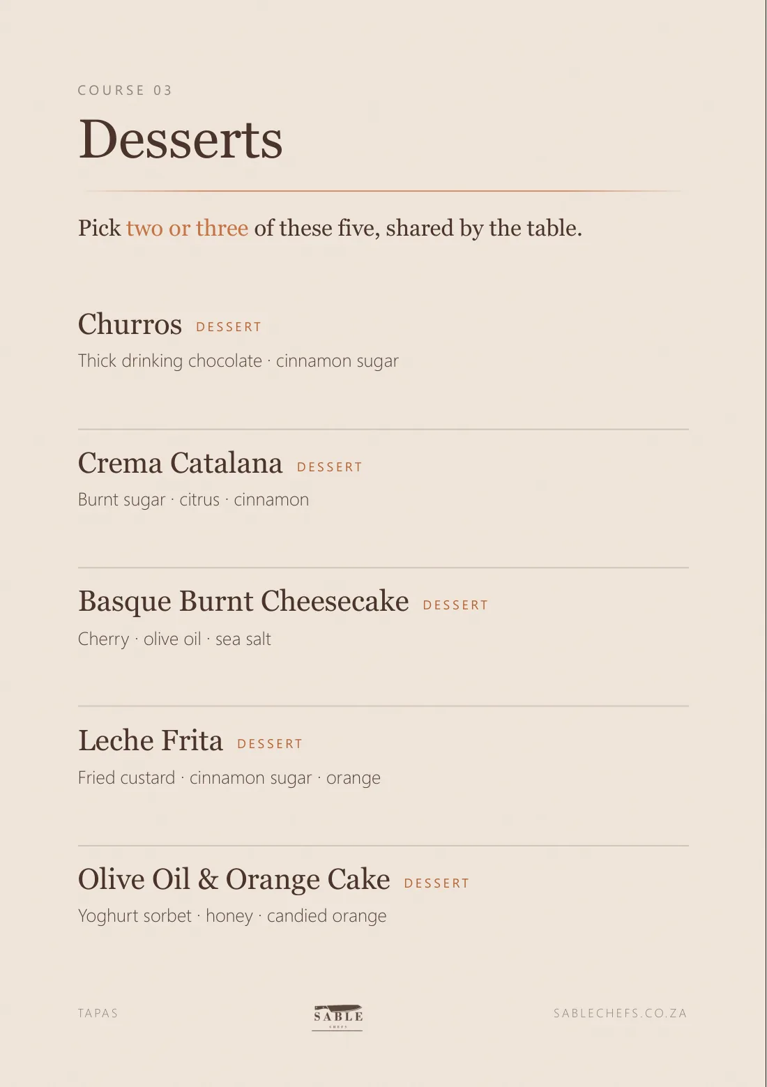 Tapas menu, page 5